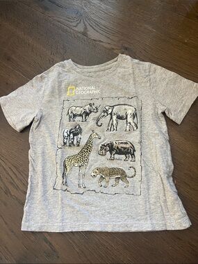 GAP National Geographic Kids Light Gray Animal Panel Tee with Yellow Logo